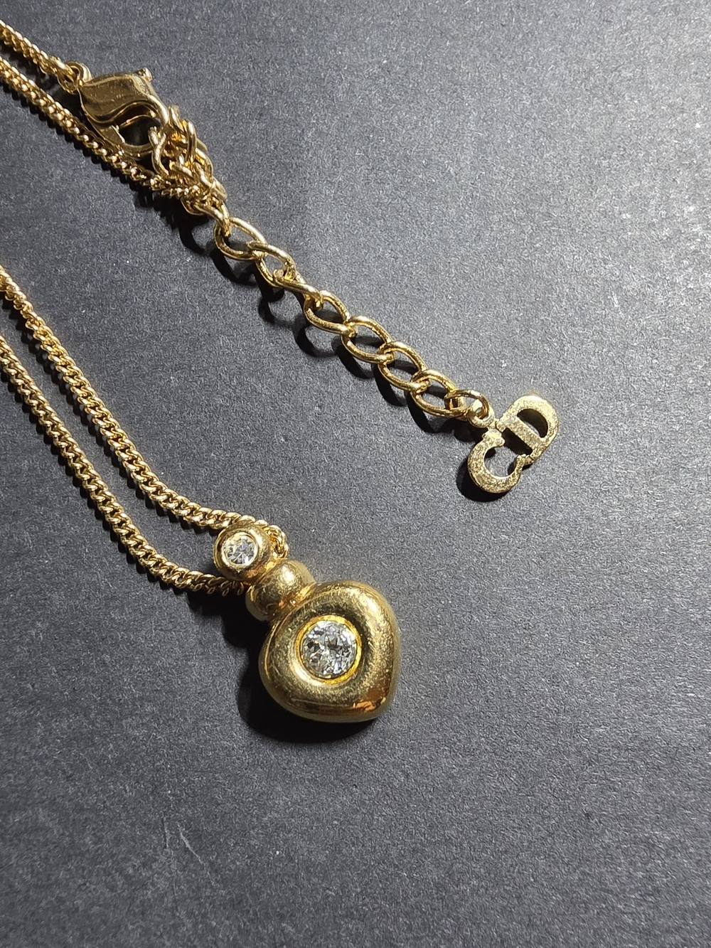 Christian Dior Gold Heart Pendant Necklace with Clear Stone - Picture 4 of 5